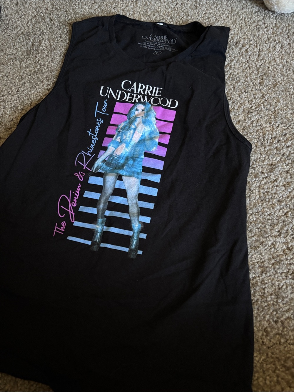 Carrie Underwood Black Graphic Tour Muscle Tank - Pink & Blue Print